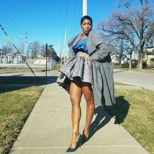 Long, grey, double wool coat.